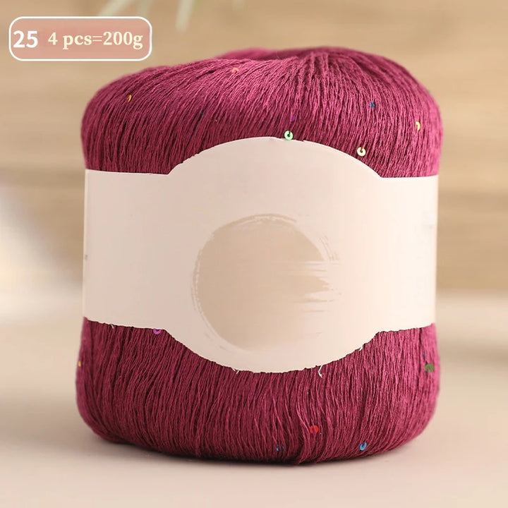 200g Colorful Sequin Yarn – Soft Knitting Yarn for Sweaters, Scarves & DIY Crafts (4 Pieces/Pack)