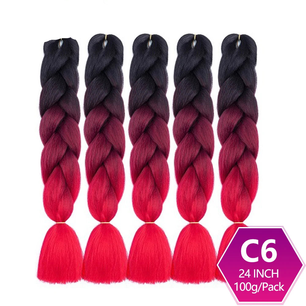 Set of braided hair extensions with black to red gradient