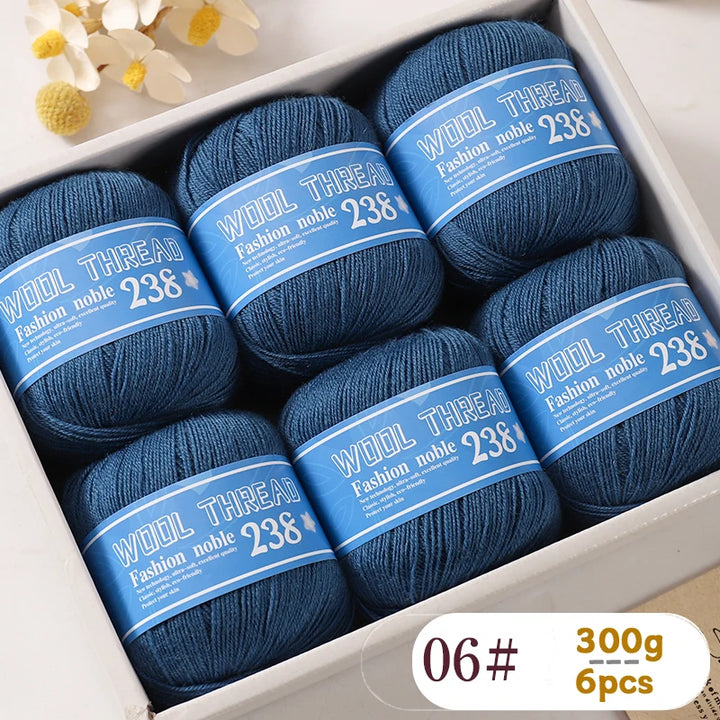300g 238 Pure Wool Yarn (6 Pack) – High-Quality Knitting Yarn for Sweaters, Vests & Hats