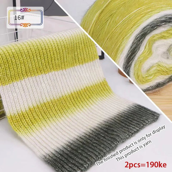 190g Rainbow Gradient Mohair Yarn – Long Section Dyed Spray Yarn for Sweaters, Shawls & Scarves (2 Pieces/Pack)