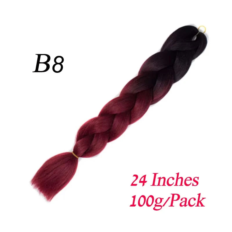 24 Inch Synthetic Ombre Jumbo Braiding Hair – DIY Braid Extensions for Women (Purple/Pink/Yellow/Red)