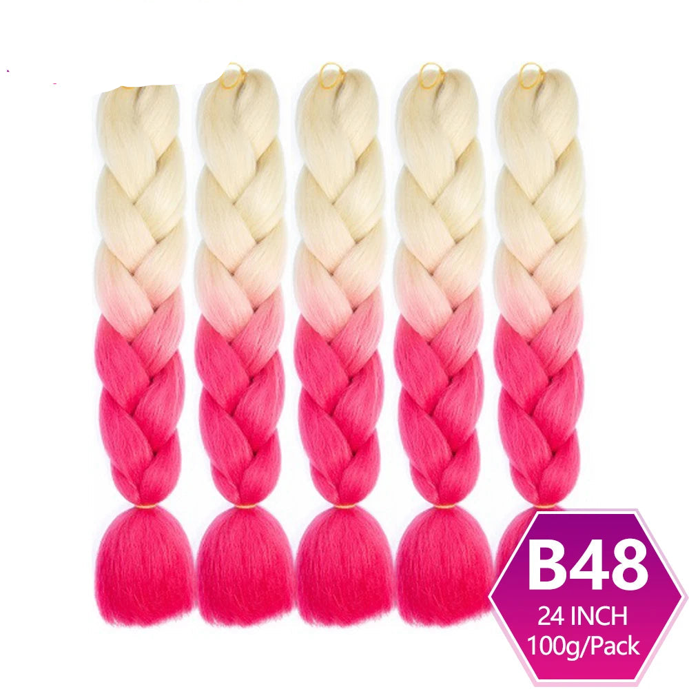 Five braided hair extensions with a gradient from beige to pink