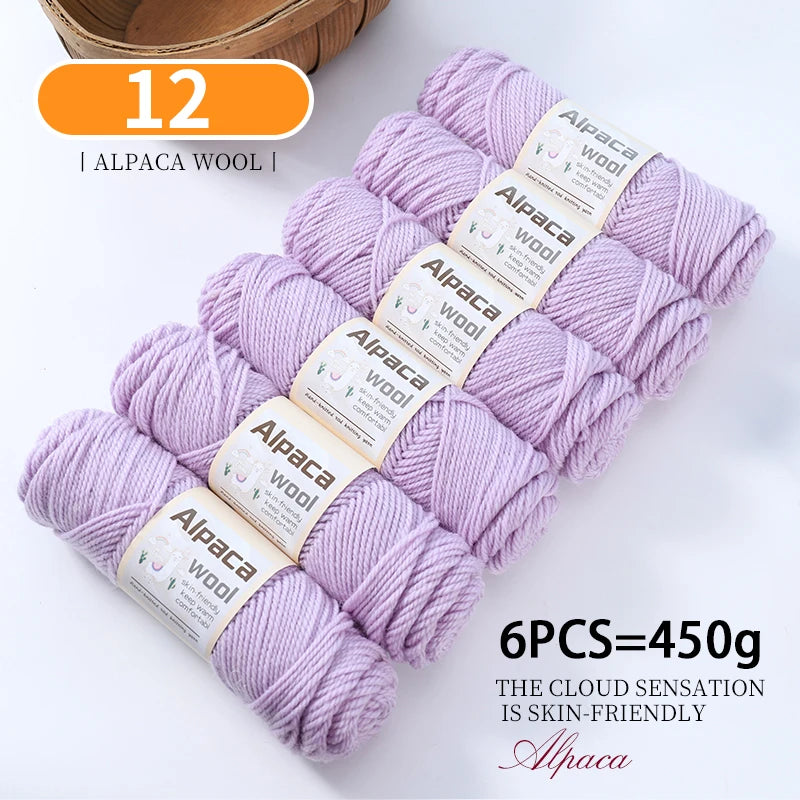 450g Alpaca Wool Yarn Set (6 Pieces) – Thick Knitting Yarn for Sweaters, Shawls, Hats & Winter Crafts