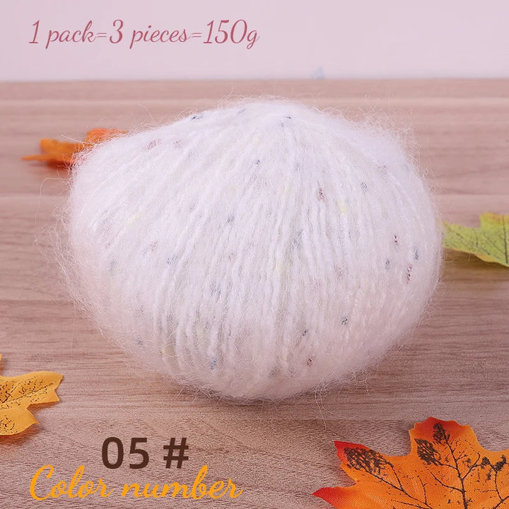 150g Colorful Dot Alpaca Mohair Yarn (3 Pieces) – Gradient Rainbow Knitting Yarn for Sweaters, Shawls, Hats & Scarves