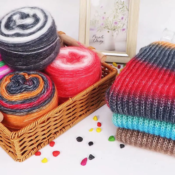 190g Rainbow Gradient Mohair Yarn – Long Section Dyed Spray Yarn for Sweaters, Shawls & Scarves (2 Pieces/Pack)