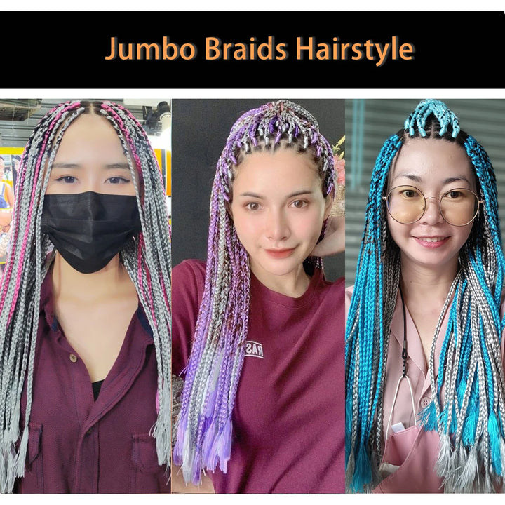 2-Tone Rainbow Jumbo Braiding Hair – 24 Inch Synthetic Crochet Extensions (4 Packs)