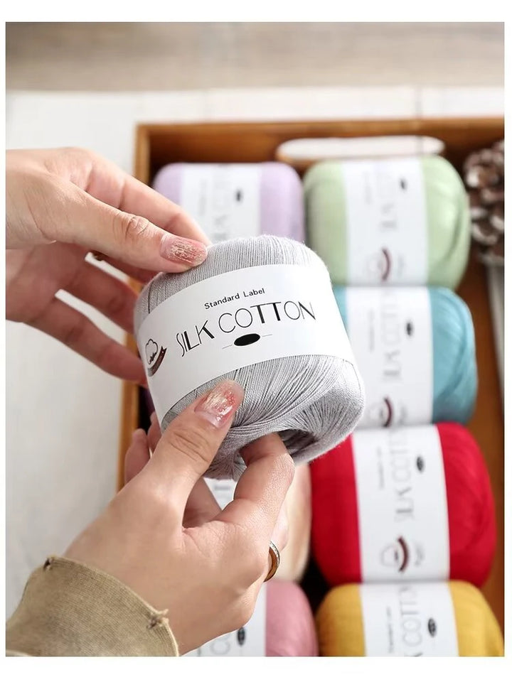 200g Pure Silk Cotton Thread – 100% Cotton Fine Yarn for Hand-Knitted Shawls, Sweaters & Hats