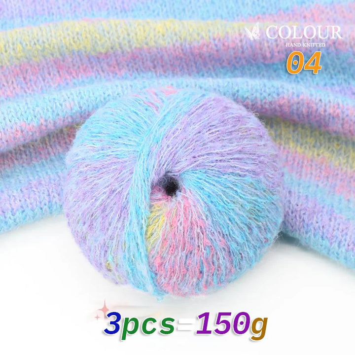 150g Gradient Long Section-Dyed Mohair Yarn – Soft Knitting Yarn for Sweaters, Scarves, Hats & Shawls (3pcs Pack)