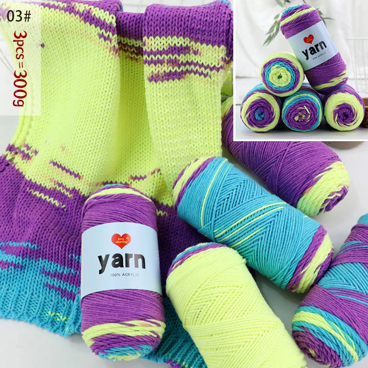 300g Rainbow Gradient Acrylic Yarn Set (3 Pieces) – Medium-Thick Knitting Yarn for Sweaters, Scarves, Hats & DIY Crafts