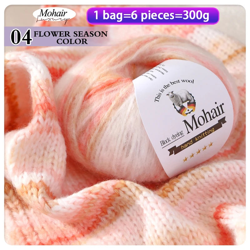 Gradient Zebra Pattern Yarn Balls (6 Pack / 300g) – Colorful Knitting Yarn for Sweaters, Shawls, Scarves & DIY Crafts