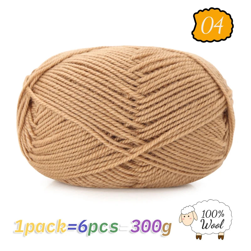 300g 100% Pure Wool Yarn (6 Pieces) – Soft Warm Knitting Yarn for Sweaters, Hats, Scarves & Winter DIY Projects