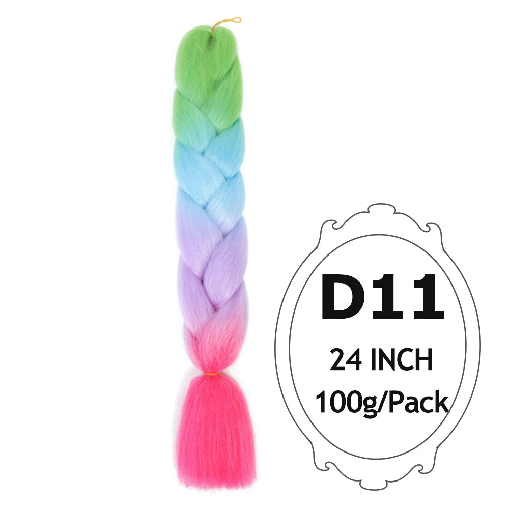 Ombre Braiding Hair 24 Inch – Colorful Jumbo Synthetic Braiding Hair Extensions for Women (Purple, Pink, White, Red, Blue)