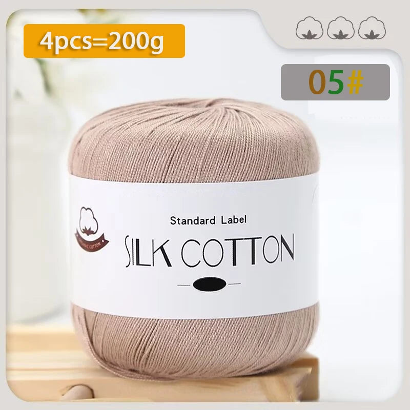 200g Pure Silk Cotton Thread – 100% Cotton Fine Yarn for Hand-Knitted Shawls, Sweaters & Hats