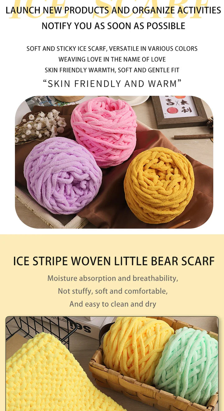 3pcs Ice-Striped Soft Thick Yarn – Handcrafted Yarn for Scarves, Hats, Slippers & DIY Projects