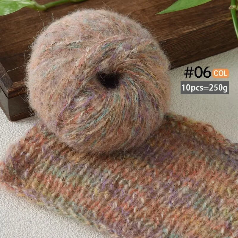 250g Colorful Mohair Alpaca Yarn Set (10 Pieces) – Soft Medium-Thick Yarn for Sweaters, Coats, Shawls & DIY Crafts
