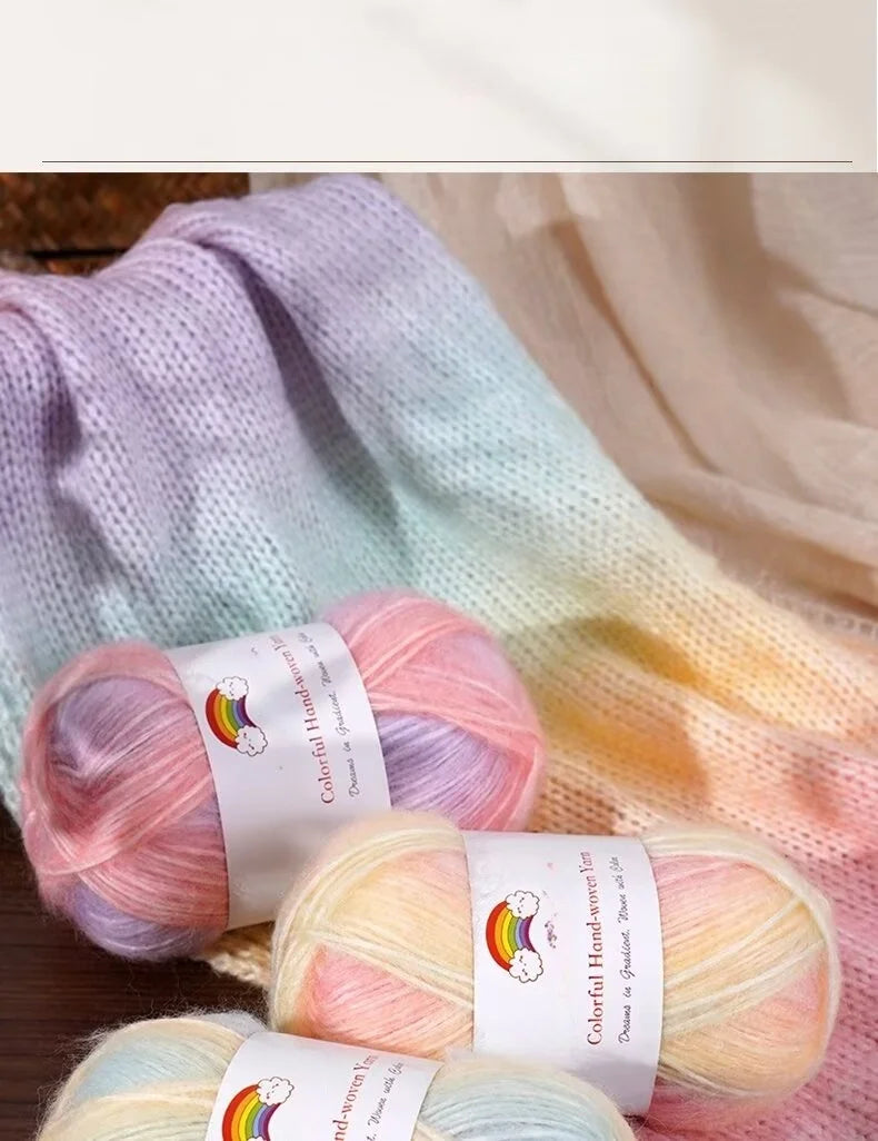 150g Mohair Gradient Spray Yarn (3 Skeins) – Lightweight Rainbow Knitting Yarn for Sweaters, Hats, Scarves & Shawls