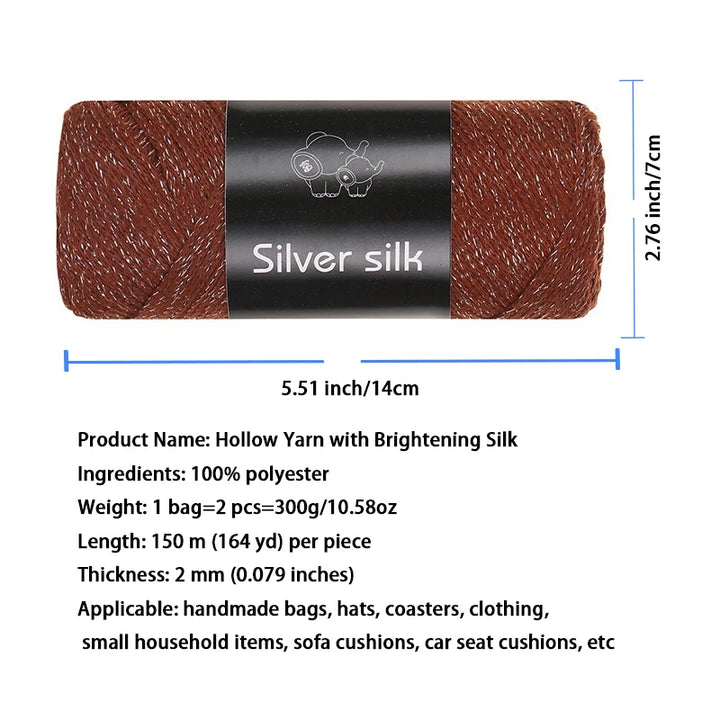 300g Shiny Silver Silk Hollow Yarn – Polyester Crochet Yarn for Bags, Hats, Shoes & DIY Crafts