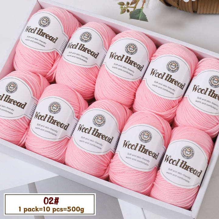 500g Fine Wool Knitting Yarn – Soft Handmade Yarn for Sweaters, Scarves, Hats & DIY Crafts (10 Skeins)
