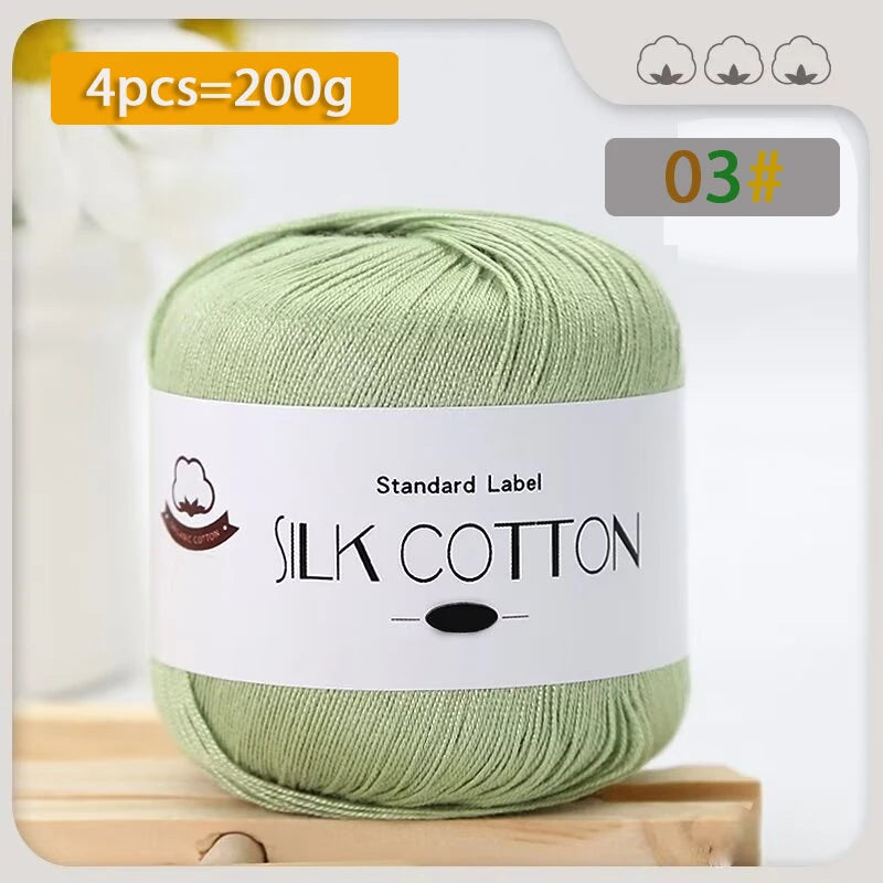 200g Pure Silk Cotton Thread – 100% Cotton Fine Yarn for Hand-Knitted Shawls, Sweaters & Hats