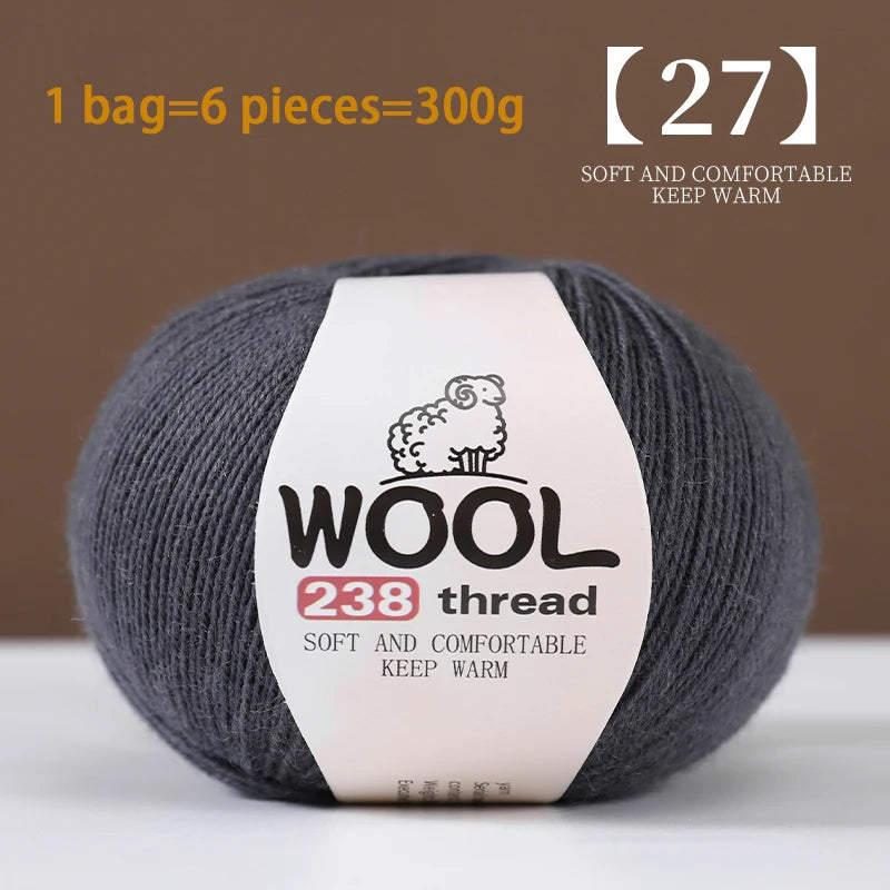 300g 100% Fine Wool Yarn Set – Soft Knitting Yarn for Sweaters, Scarves, Hats & DIY Crafts (6pcs Pack)