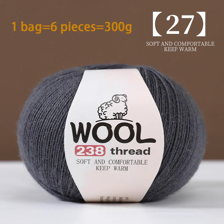 300g 100% Fine Wool Yarn Set – Soft Knitting Yarn for Sweaters, Scarves, Hats & DIY Crafts (6pcs Pack)
