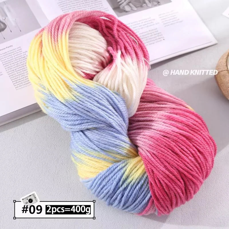 400g Hand-Dyed Chunky Alpaca Yarn (2 Skeins) – Gradient Rainbow Wool Yarn for Sweaters, Scarves & Hats