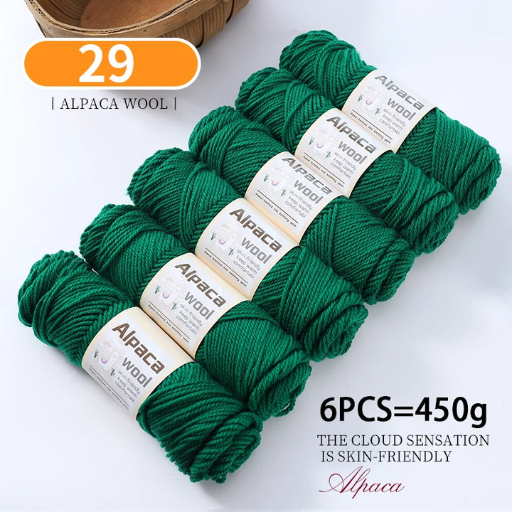 450g Alpaca Wool Yarn Set (6 Pieces) – Thick Knitting Yarn for Sweaters, Shawls, Hats & Winter Crafts