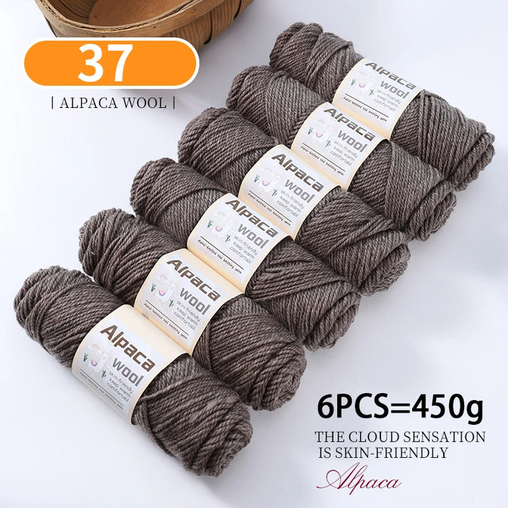 450g Alpaca Wool Yarn Set (6 Pieces) – Thick Knitting Yarn for Sweaters, Shawls, Hats & Winter Crafts