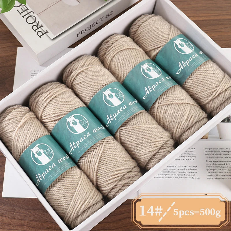 Alpaca Wool Boutique Yarn – 500g Thick Knitting Yarn Set (5 Pieces) for Sweaters, Scarves & Winter Wear