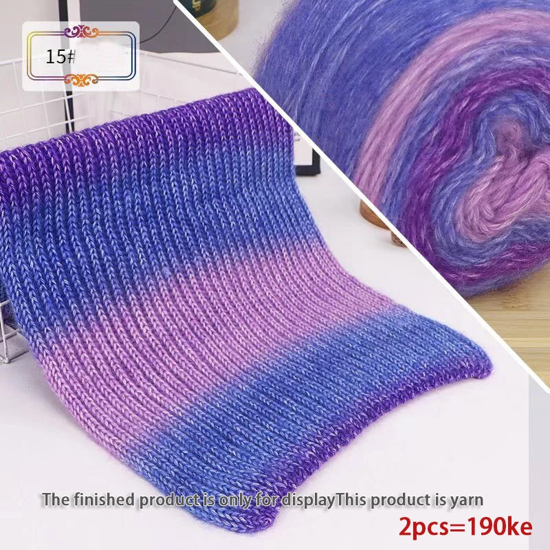190g Rainbow Gradient Mohair Yarn – Long Section Dyed Spray Yarn for Sweaters, Shawls & Scarves (2 Pieces/Pack)