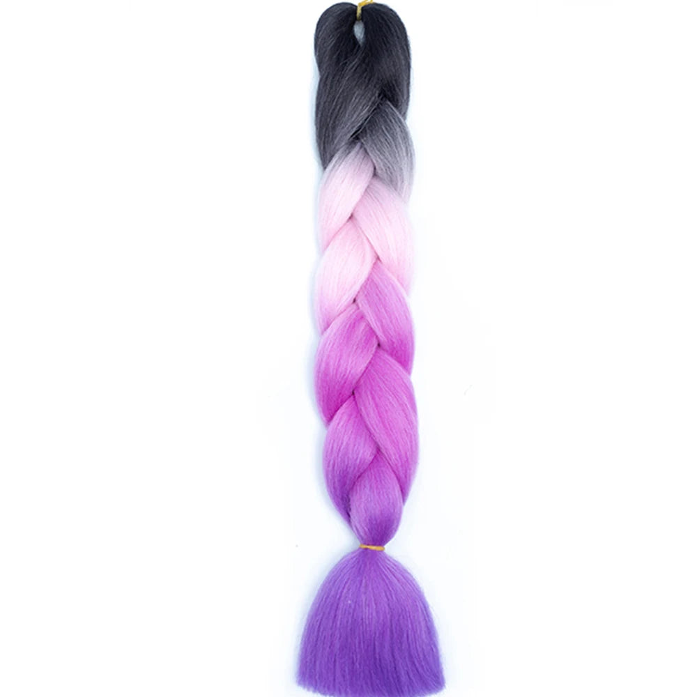 24 Inch Jumbo Box Braids Extensions – Synthetic Braiding Hair for Children (Pink, Purple, Yellow, Gray)