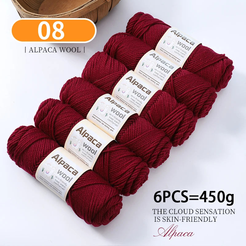 450g Alpaca Wool Yarn Set (6 Pieces) – Thick Knitting Yarn for Sweaters, Shawls, Hats & Winter Crafts
