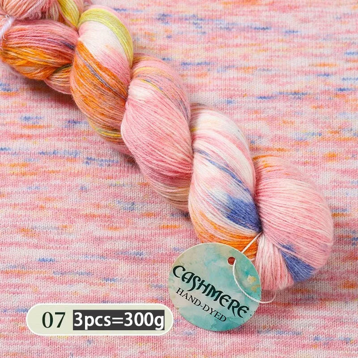 Light Luxury Hand-Dyed Cashmere Yarn – Medium-Thick Rainbow Gradient Yarn for Sweaters, Scarves & Winter Wear