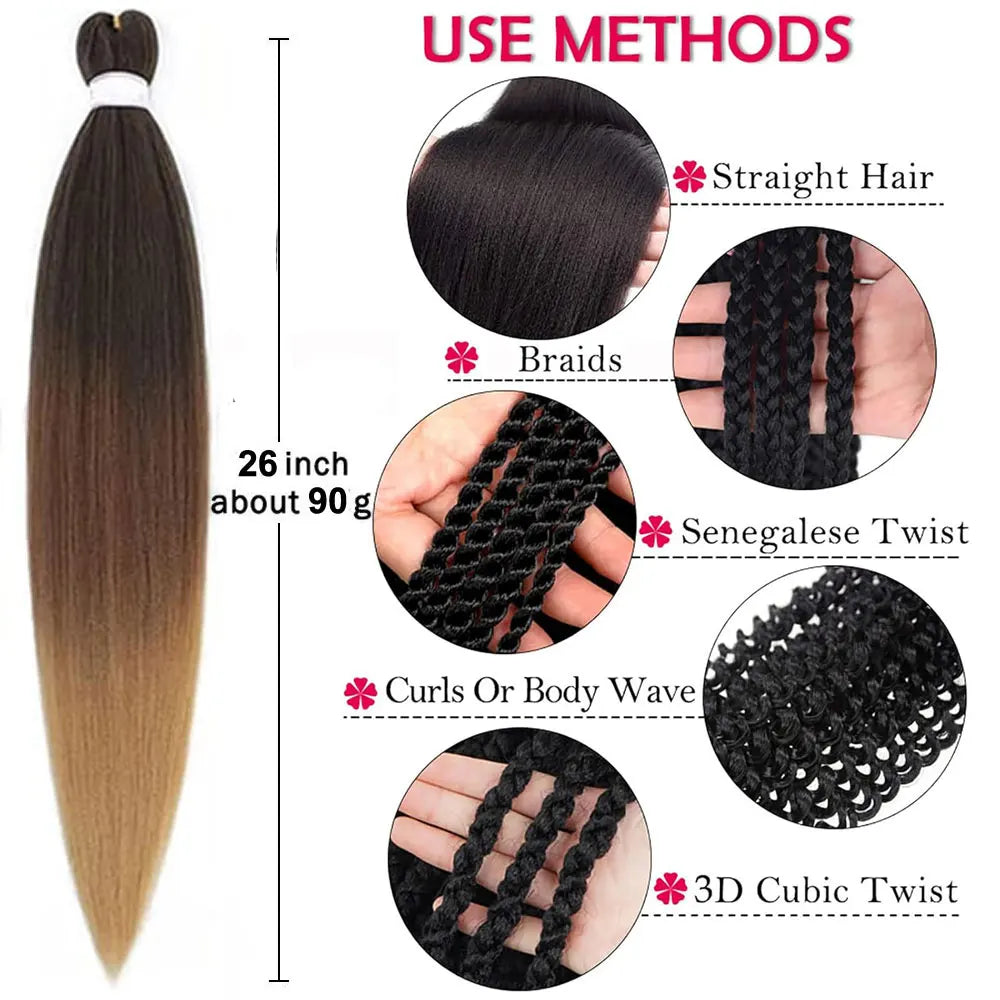 26" Braiding Hair Pre Stretched Soft Ombre Braiding Hair For Black Women Hot Water Setting Synthetic Braiding Hair Extensions