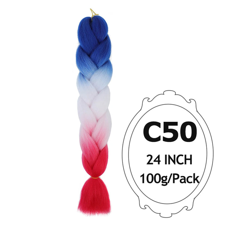 Ombre Braiding Hair 24 Inch – Colorful Jumbo Synthetic Braiding Hair Extensions for Women (Purple, Pink, White, Red, Blue)