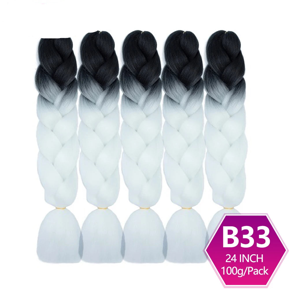 Five braided hair extensions with black to white gradient