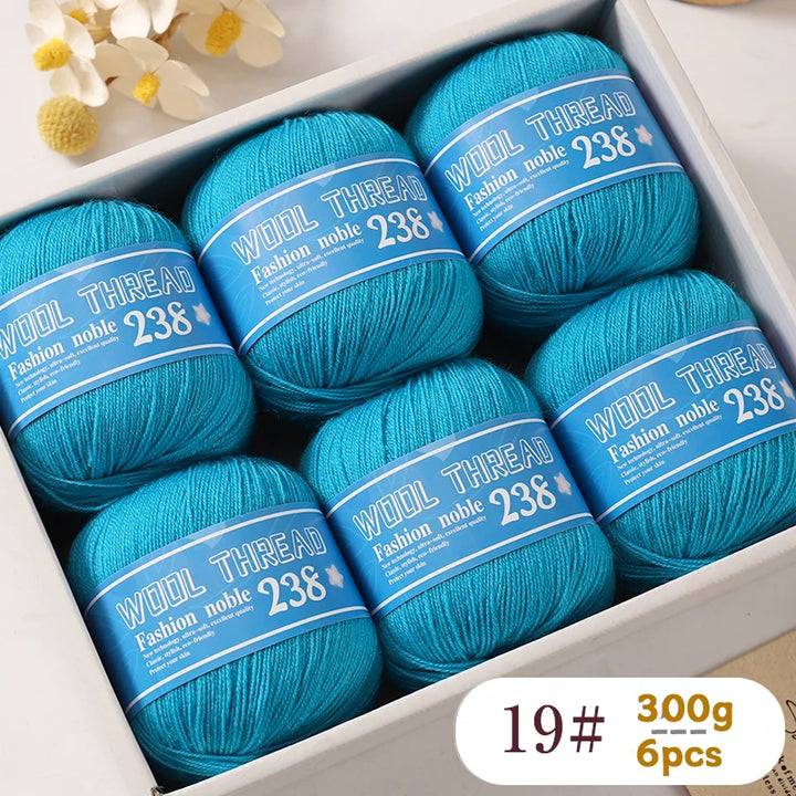 300g 238 Pure Wool Yarn (6 Pack) – High-Quality Knitting Yarn for Sweaters, Vests & Hats