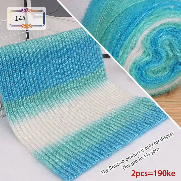190g Rainbow Gradient Mohair Yarn – Long Section Dyed Spray Yarn for Sweaters, Shawls & Scarves (2 Pieces/Pack)