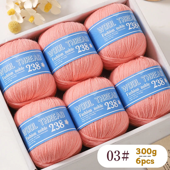 300g 238 Pure Wool Yarn (6 Pack) – High-Quality Knitting Yarn for Sweaters, Vests & Hats