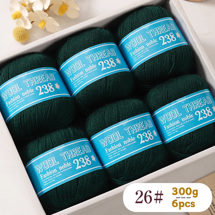 300g 238 Pure Wool Yarn (6 Pack) – High-Quality Knitting Yarn for Sweaters, Vests & Hats