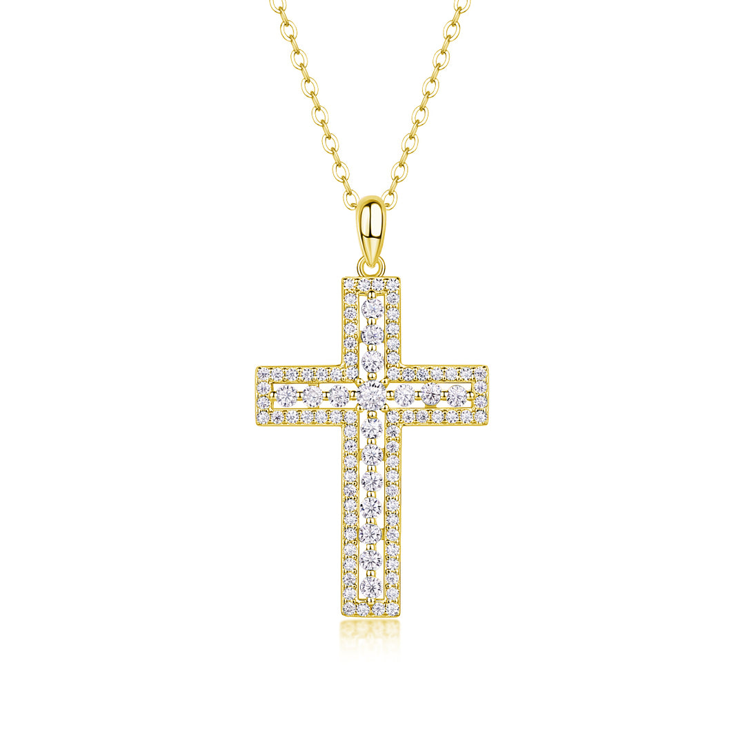 💎 Minimalist Cross Pendant Necklace – Platinum-Plated S925 Silver with Moissanite (3.4g) 💎