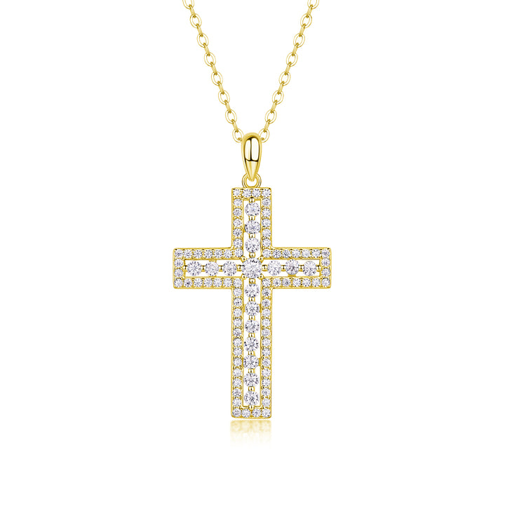 💎 Minimalist Cross Pendant Necklace – Platinum-Plated S925 Silver with Moissanite (3.4g) 💎