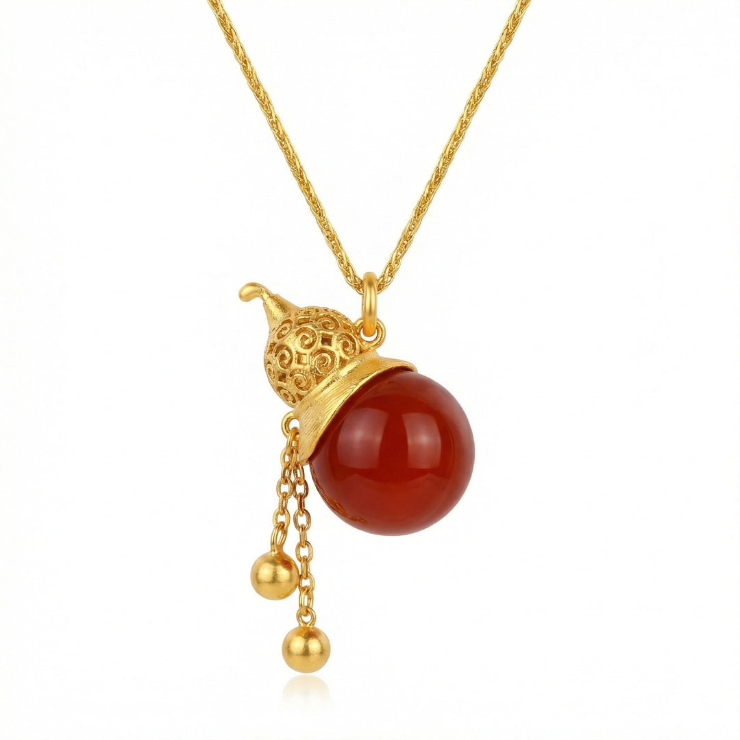 925 Sterling Silver Red Carnelian Wu Lou Pendant