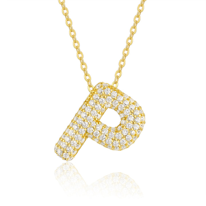 💎 Bubble Letter “P” Moissanite Pendant Necklace – Gold-Plated S925 Silver (6.2g) 💎.