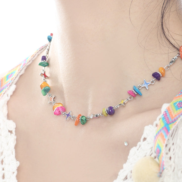 Women’s Irregular Gravel Epoxy Eight-Pointed Star Necklace – Sweet & Cool Geometric Jewelry