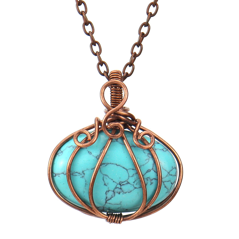 Carnelian Amethyst Halloween Pumpkin Lamp Pendant Necklace
