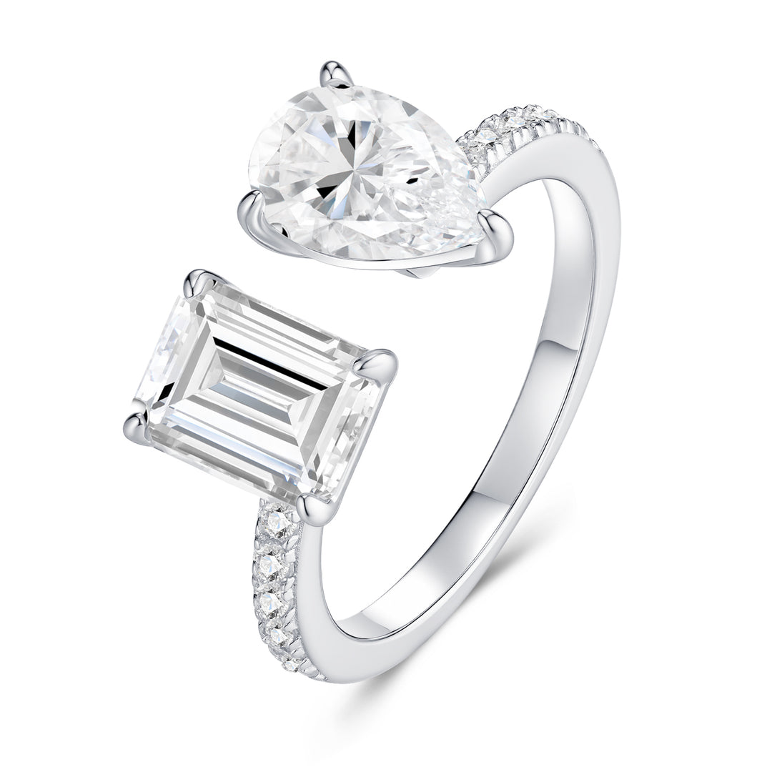 Luxury Double Moissanite Ring – Platinum-Plated S925 Silver Minimalist Jewelry, GRA Certified