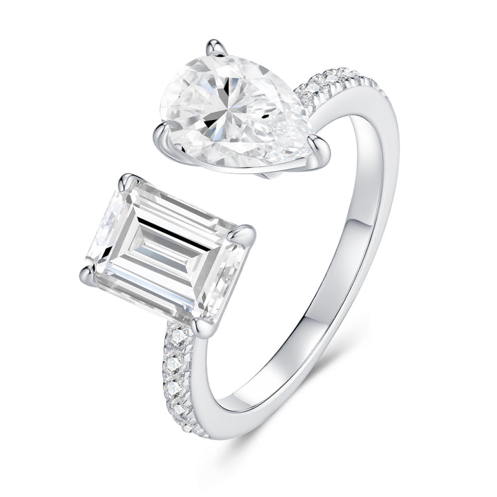 Luxury Double Moissanite Ring – Platinum-Plated S925 Silver Minimalist Jewelry, GRA Certified