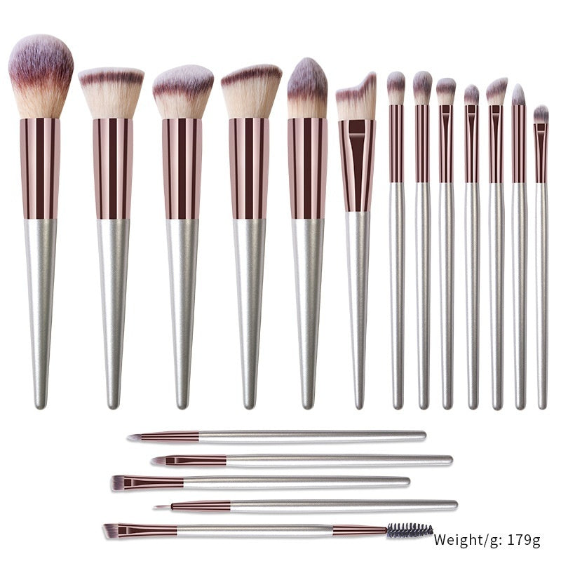 ✨ 18-Piece Champagne Makeup Brush Set — Solid Wood Handle Beauty Tools 💄🥂
