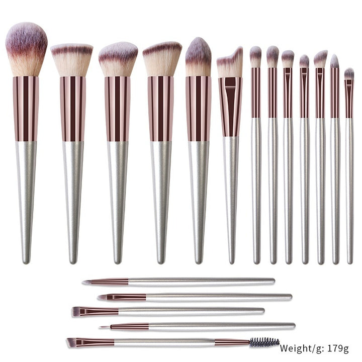 ✨ 18-Piece Champagne Makeup Brush Set — Solid Wood Handle Beauty Tools 💄🥂